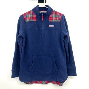 Vineyard Vines Shep Tartan Half Zip Navy Pullover Sweater Women's Small